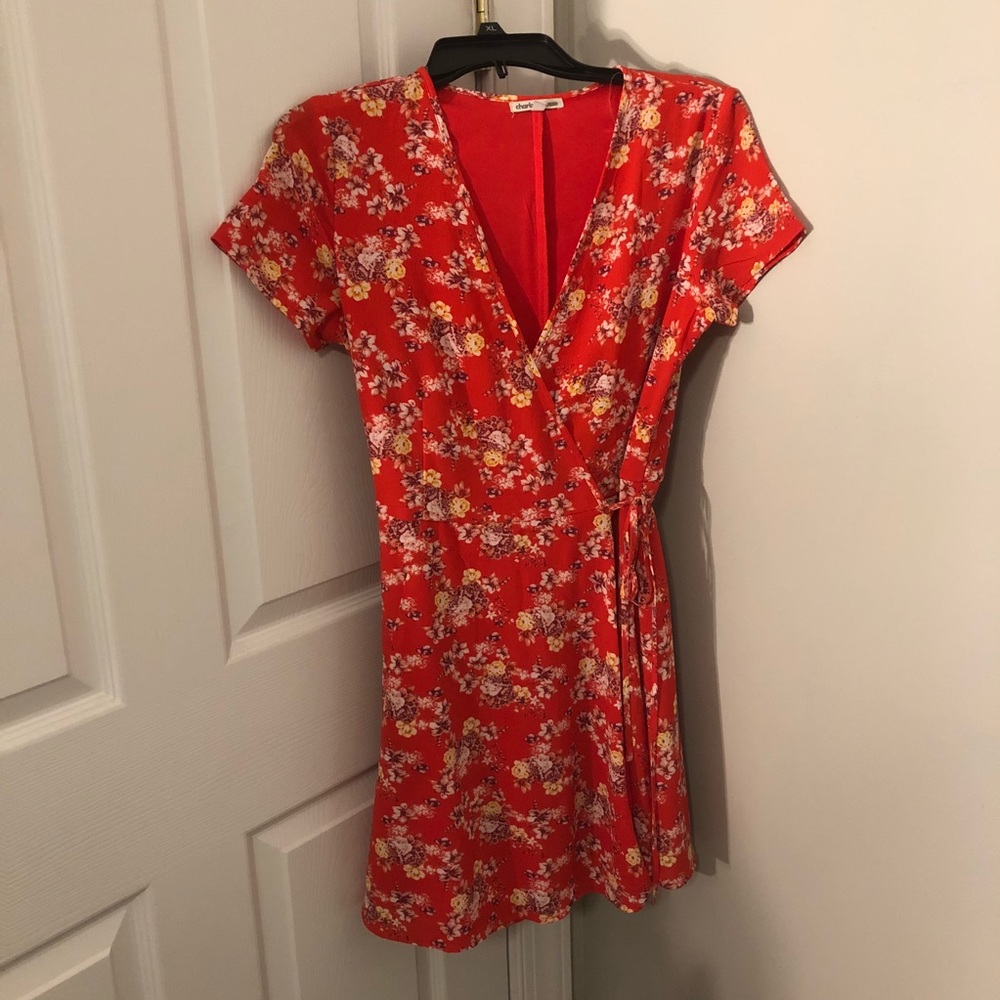 Floral red wrap dress